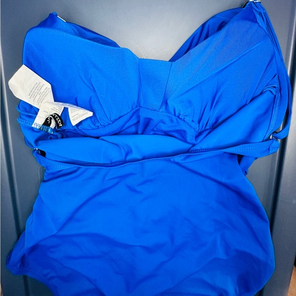 Jantzen Blue Classic Surplice Draped V-Neck One Piece Tummy Control Swimsuit ~14 - Picture 10 of 12